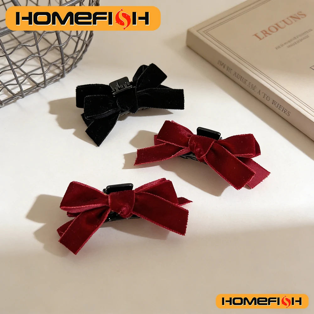 2pcs Black Bow Small Grab Clip Women's Autumn And Winter Vintage Velvet Bangle Clip Hair Clip Style Princess Hair Clip Headwear Peaceful Pleasures Health and Wellness
