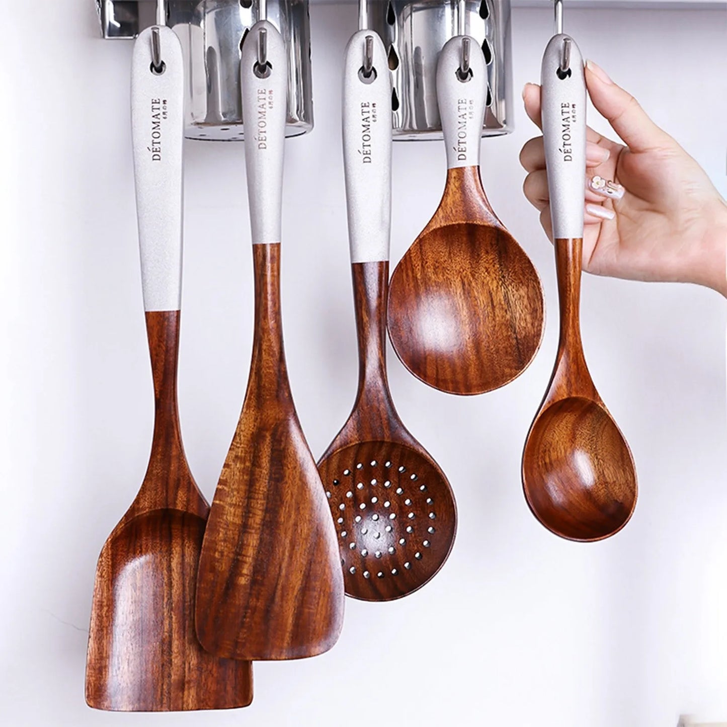Teak Wood Kitchen Utensil Set – Spoon, Ladle & Skimmer