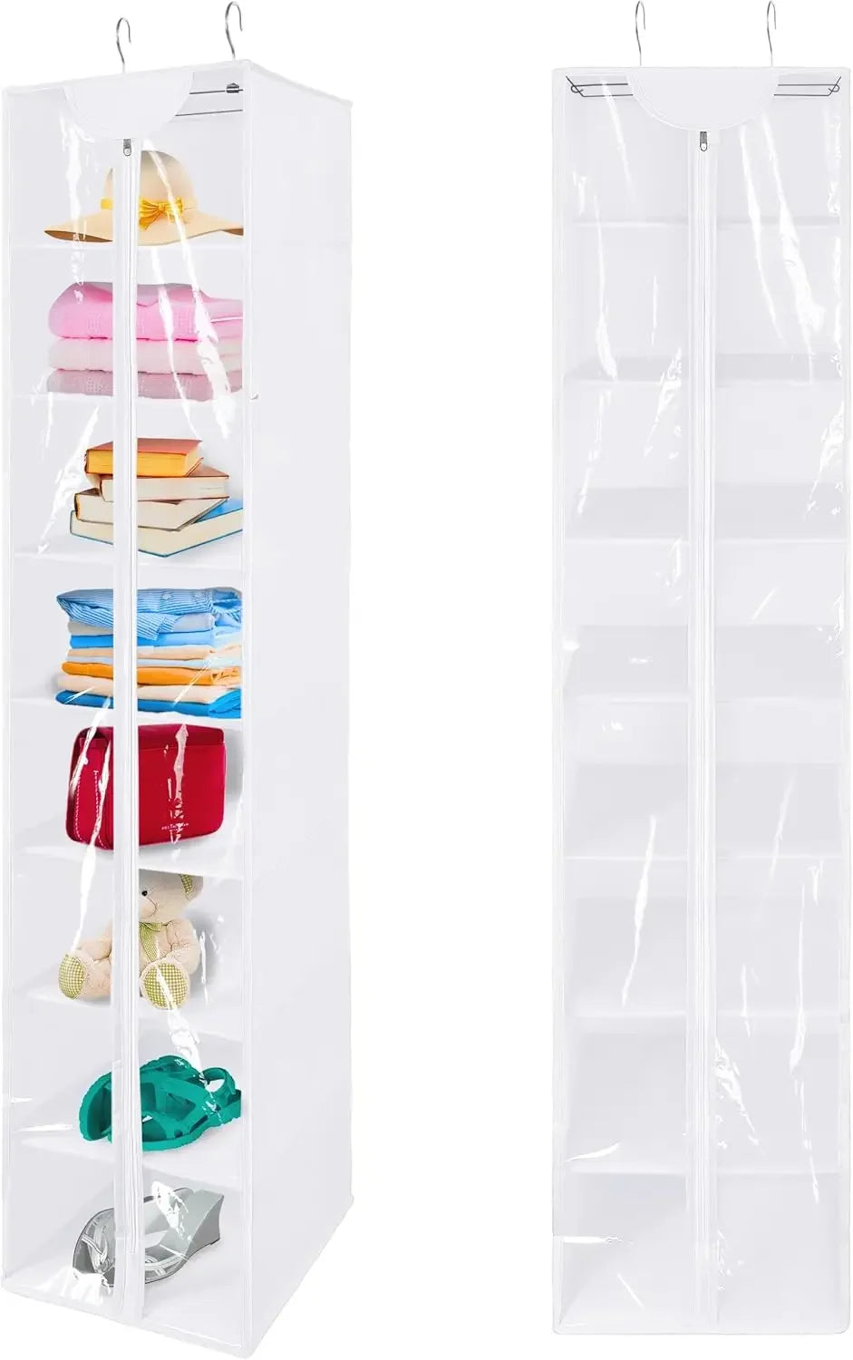 8-Shelf Hanging Closet Organizer with Zipper, Breathable Storage for Sweaters, Shoes, and More in White Peaceful Pleasures Health and Wellness United States