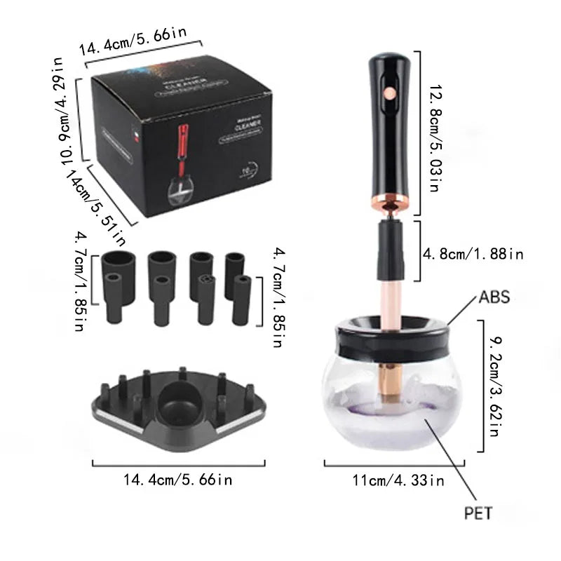 Makeup brush cleaning and drying machine, electric cosmetic automatic brush rotator, with 8 sizes of rubber collar, can be clean Peaceful Pleasures Health and Wellness