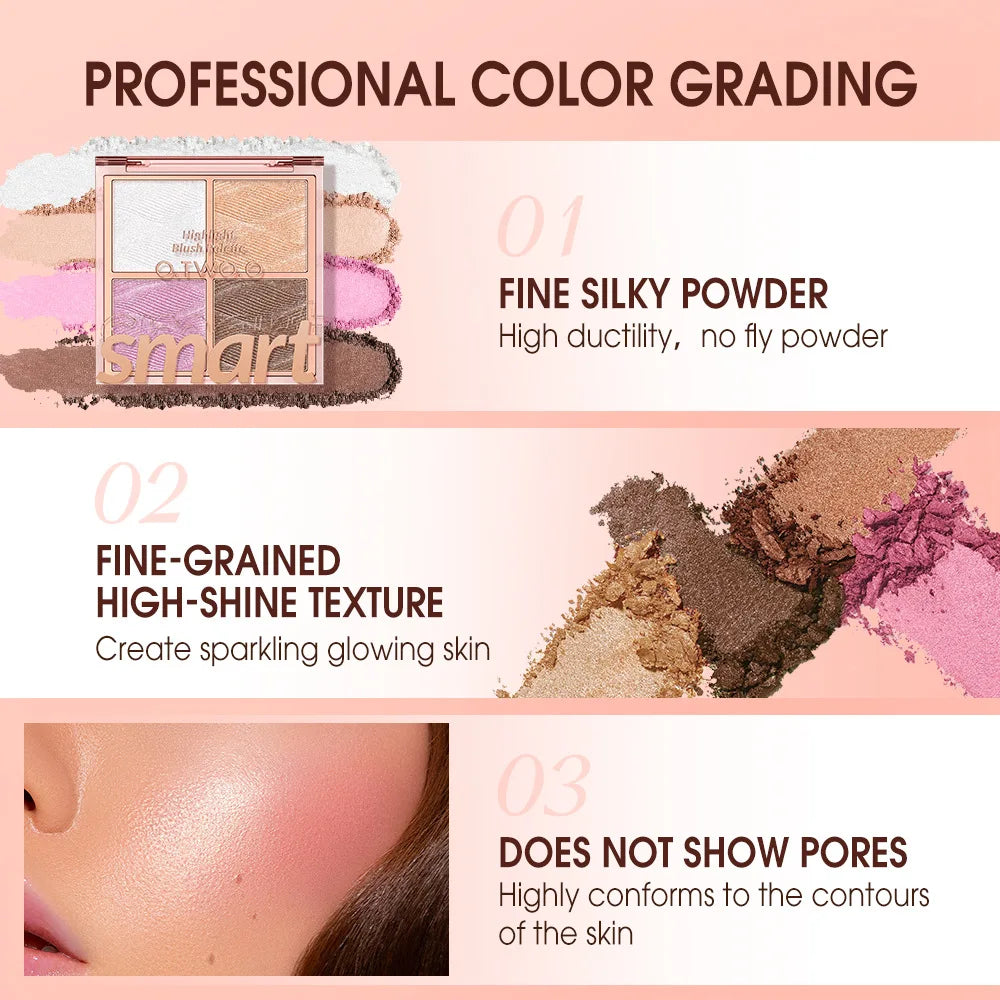 Four-color blush palette, finishing palette, pearlescent shimmer, shadow highlighting, long-lasting makeup effect Peaceful Pleasures Health and Wellness