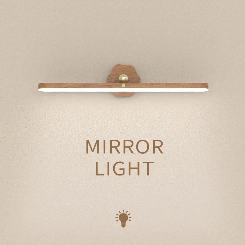 Wooden LED Night Light Mirror Front Fill Light Portable Rechargeable Magnetic Wall Lamp For Bedroom Bedside Lamp Touch switch Peaceful Pleasures Health and Wellness