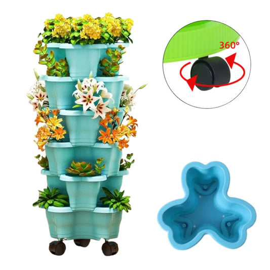 6-Tier Stackable Vertical Planter Tower with Wheels Vertical Tower Planter Oasis Select