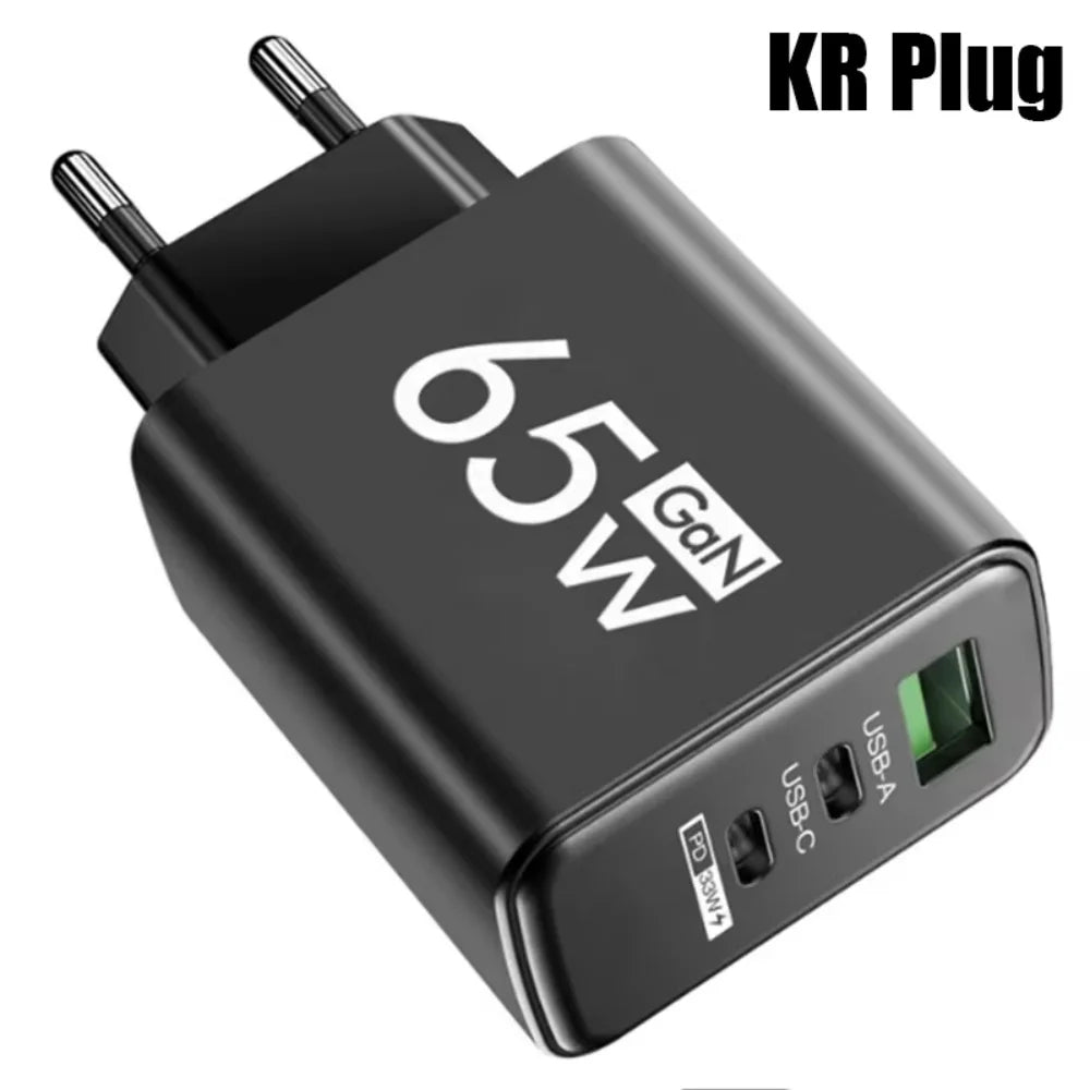 67W GaN Fast Charger USB-C PD 3.0 QC 4.0 Multi-Port Wall Adapter