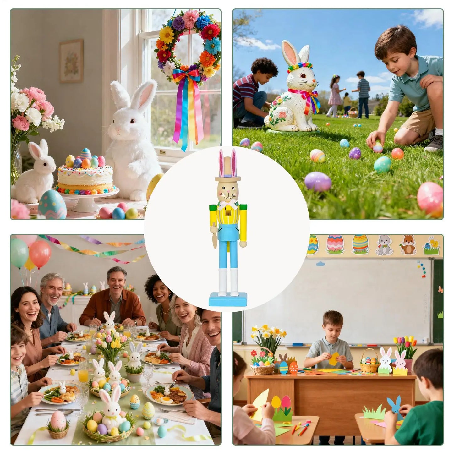 Easter Bunny Nutcracker Figure | Spring Rabbit Table Statue Holiday Figurine Peaceful Pleasures Health and Wellness