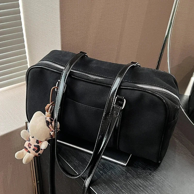 High End Suede Frosted Boston Hand Held Pillow Bag with Large Capacity Commuting Leisure Solid Color Single Shoulder Women's Bag Peaceful Pleasures Health and Wellness