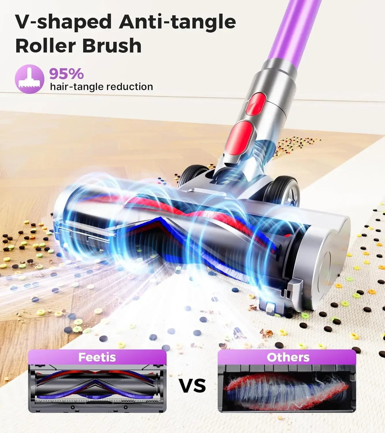 550W 45Kpa Cordless Vacuum Cleaner, 60-Min Runtime, Self-Standing, Anti-Tangle Brush for Home and Carpet Peaceful Pleasures Health and Wellness