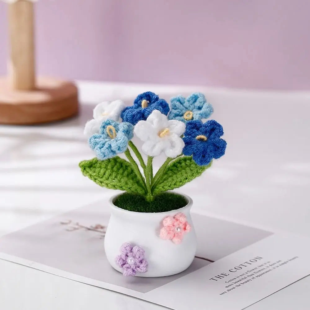 Mini Handmade Crochet Flowers Sunflower Tuilp Flowers Birthday Gift Knitted Flower Pot Decor Desktop Woven Graduation Gift Peaceful Pleasures Health and Wellness