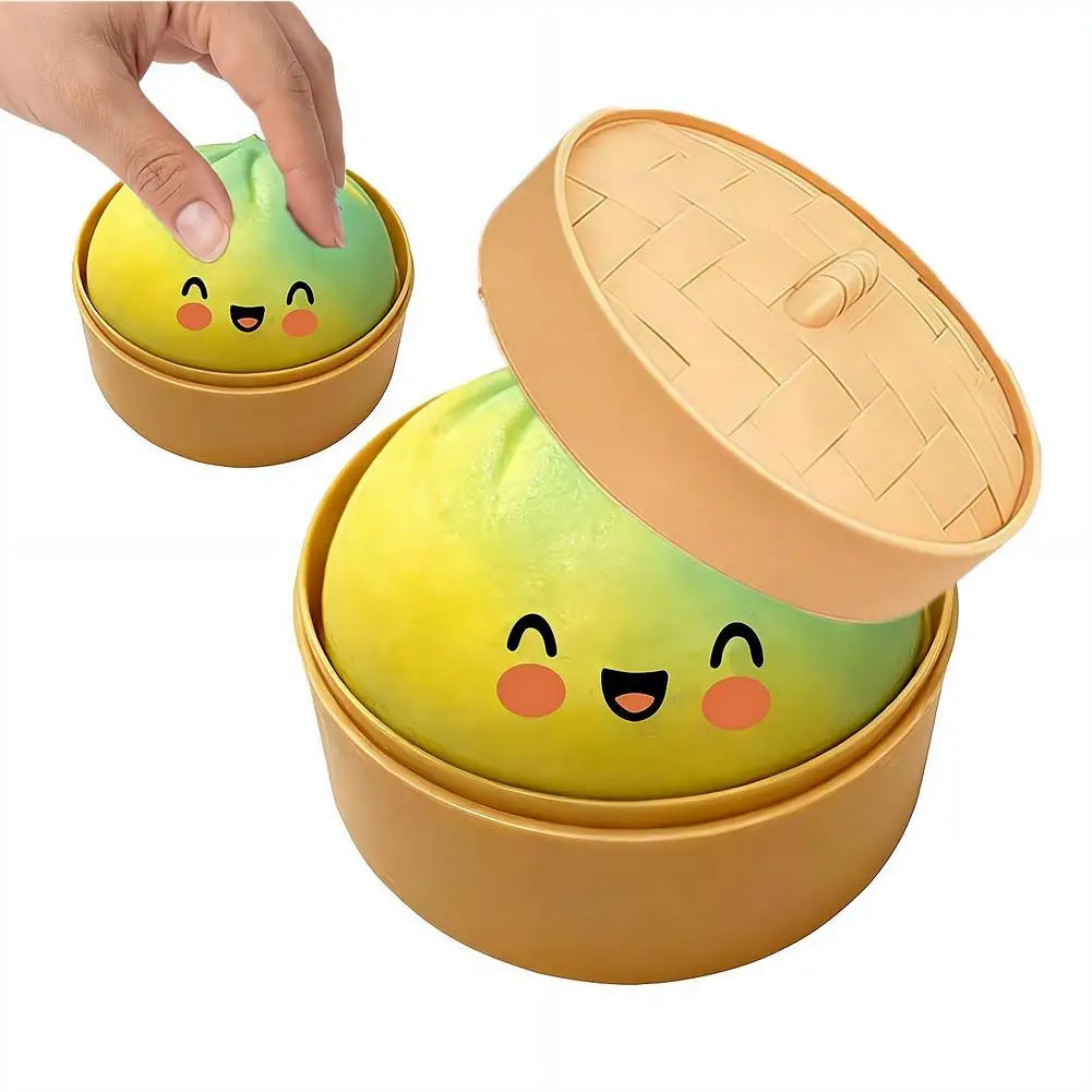 Colorful Dumpling Squeezable Toy Stress Relief Toy Squeezy Dough Ball with Steamer Stress Glitter Dumpling Squeeze Toy Peaceful Pleasures Health and Wellness
