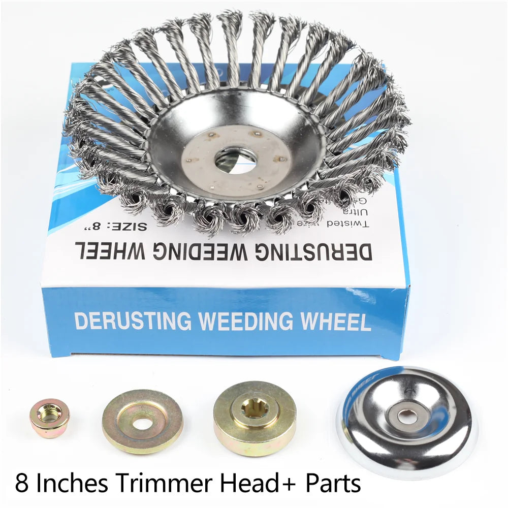 6/8 Inch Steel Wire Weed Brush Cutter Head – Universal Trimmer Peaceful Pleasures Health and Wellness 8 Inch with 4 Parts