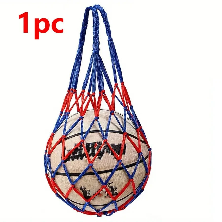 Durable Nylon Sports Ball Net Bag | Portable Training Storage Sports Ball Bag Peaceful Pleasures Health and Wellness Red and blue
