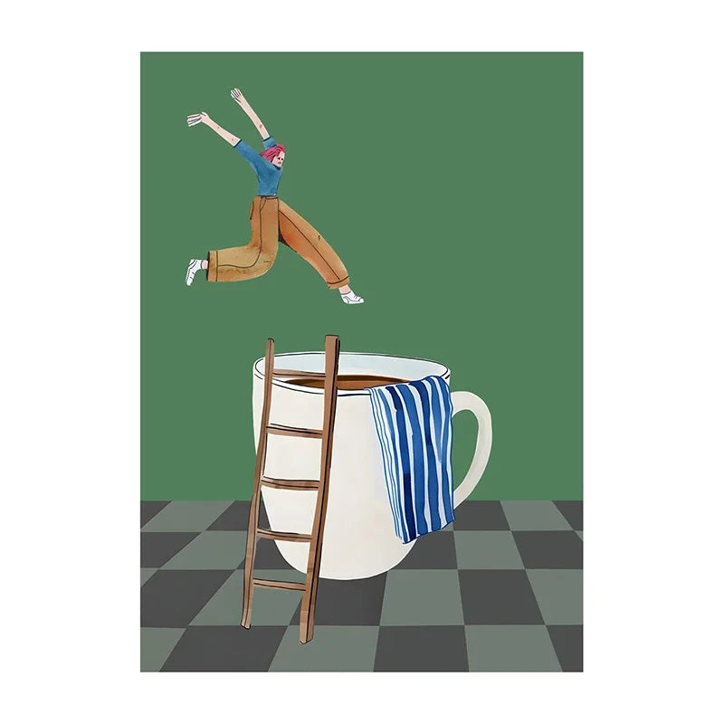 Funny Coffee Diver Canvas Wall Art | Kitchen Decor Print