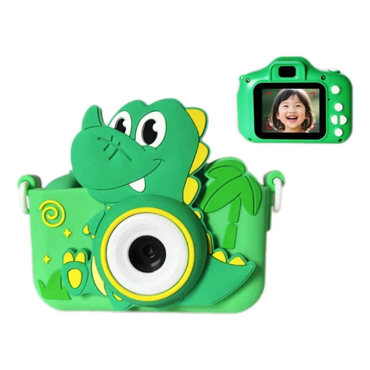 Cute Green Dinosaur SLR Kids HD Camera Portable Outdoor Mini Digital Toy with Photo & Video Recording Educational Cartoon Camera Peaceful Pleasures Health and Wellness Green Dinosaur