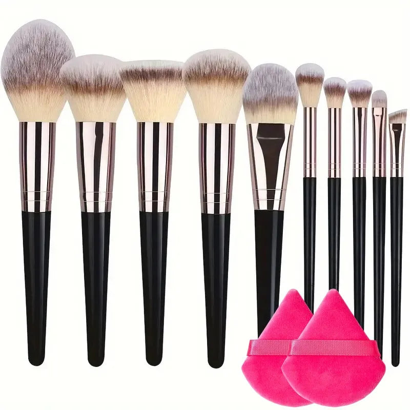 RUNTOIN Black Makeup Brush Set 3-20Pc | Kabuki Blending Brushes
