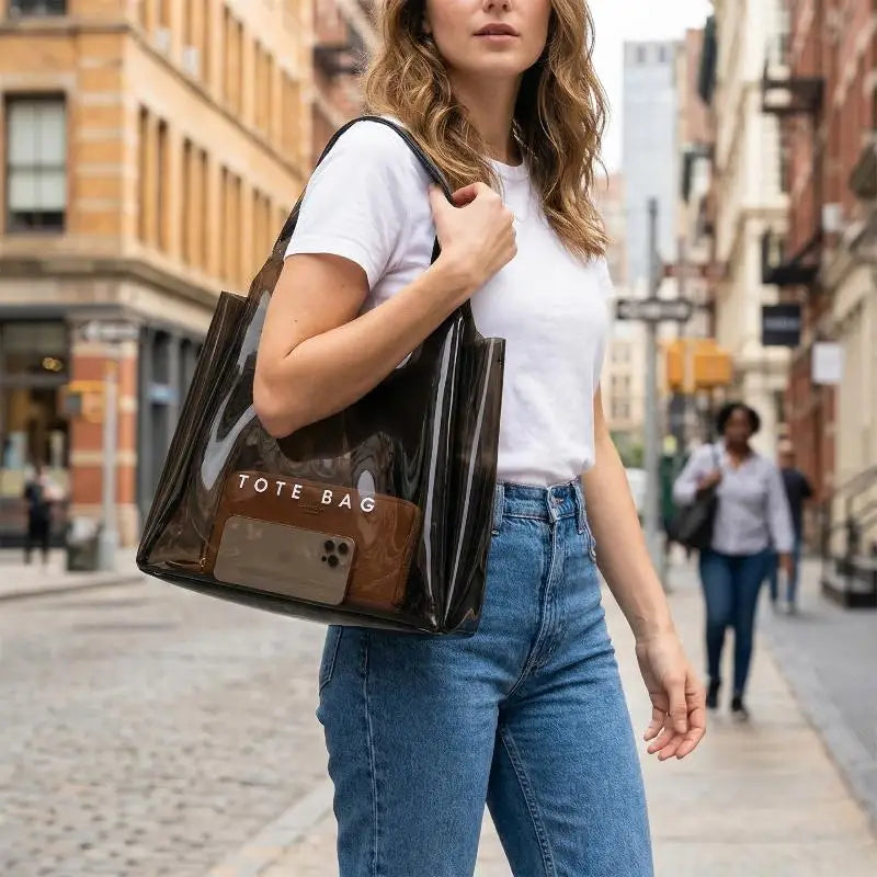 Women's Clear PVC Transparent Shoulder Tote Bag | Daily Commute