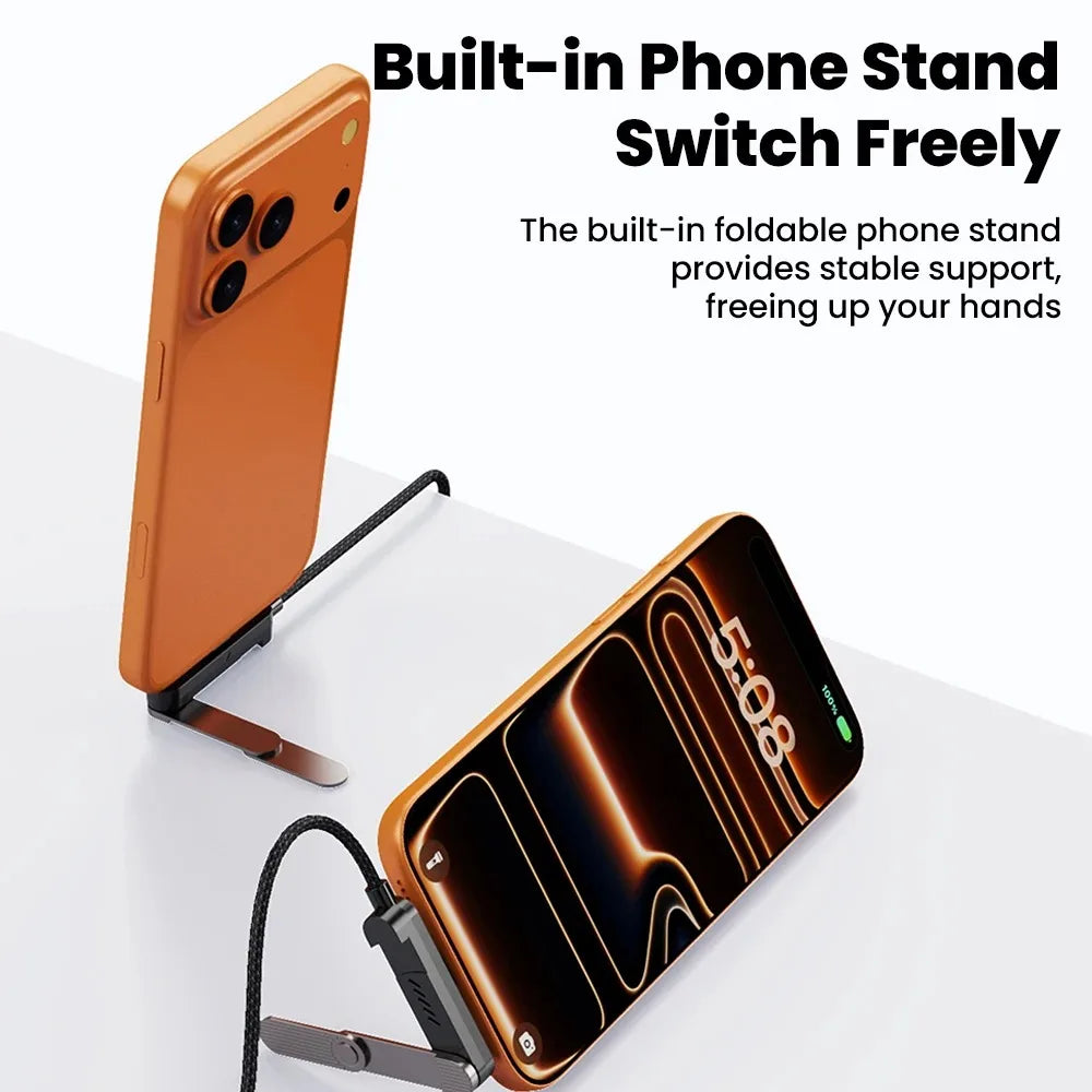 65W 3-in-1 USB-C Fast Charging Cable with Phone Stand Holder