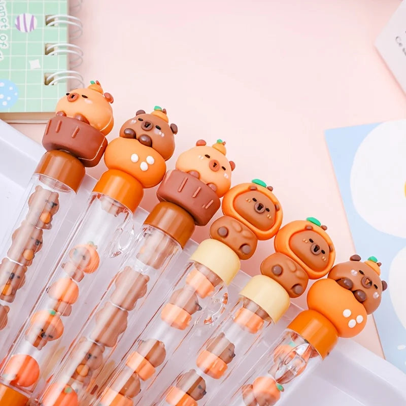 4-Pack of Random Styles of Capybara Stacking Design Black Gel Pens, Quick-Drying Gel Pens, Fun Quick-Drying Pens for Students, Writing Pens, Essential Pens for Study and Office Use Peaceful Pleasures Health and Wellness