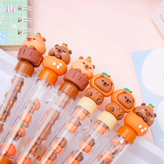 4-Pack of Random Styles of Capybara Stacking Design Black Gel Pens, Quick-Drying Gel Pens, Fun Quick-Drying Pens for Students, Writing Pens, Essential Pens for Study and Office Use Peaceful Pleasures Health and Wellness