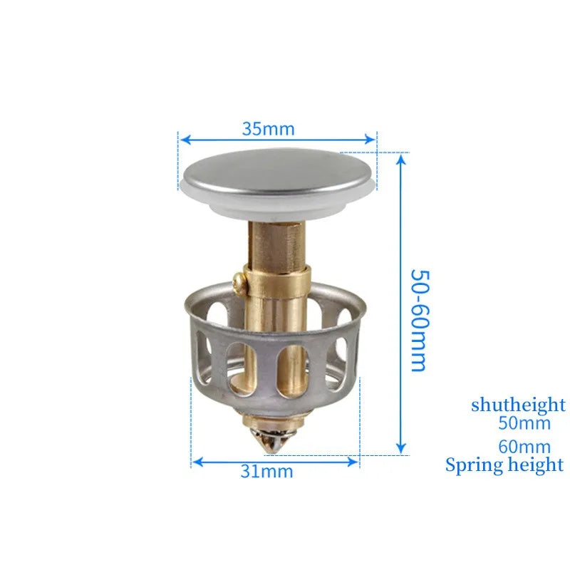 Pop-Up Brass Sink Drain Stopper with Hair Catcher | Universal Fit