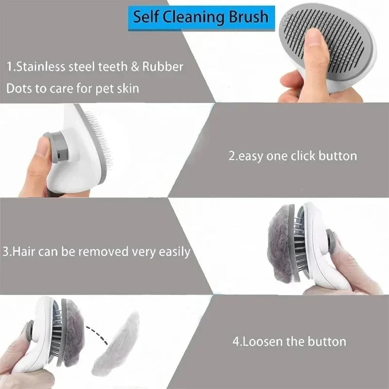Pet Dog Brush Cat Comb Self Cleaning Pet Hair Remover Brush For Dogs Cats Grooming Tools Pets Dematting Comb Dogs Accessories Peaceful Pleasures Health and Wellness
