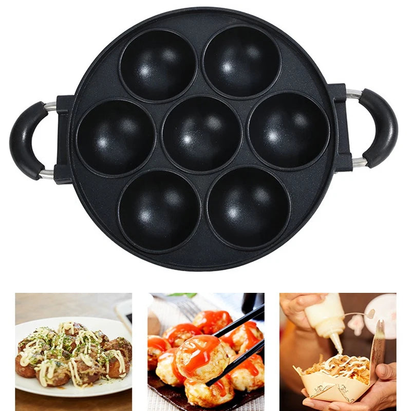 7 Hole Cake Cooking Pan Cast Iron Omelette Pan Non-stick Cooking Pot Breakfast Egg Cooking Pie Cake Mold Cookware Kitchenware Peaceful Pleasures Health and Wellness
