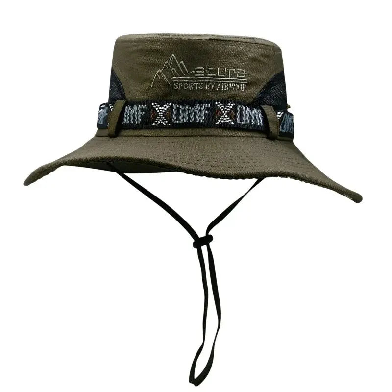 Summer Men Bucket Hat Outdoor UV Protection Wide Brim Panama Safari Hunting Hiking Hat Mesh Fisherman Hat Beach Sunscreen Cap Peaceful Pleasures Health and Wellness army green One Size