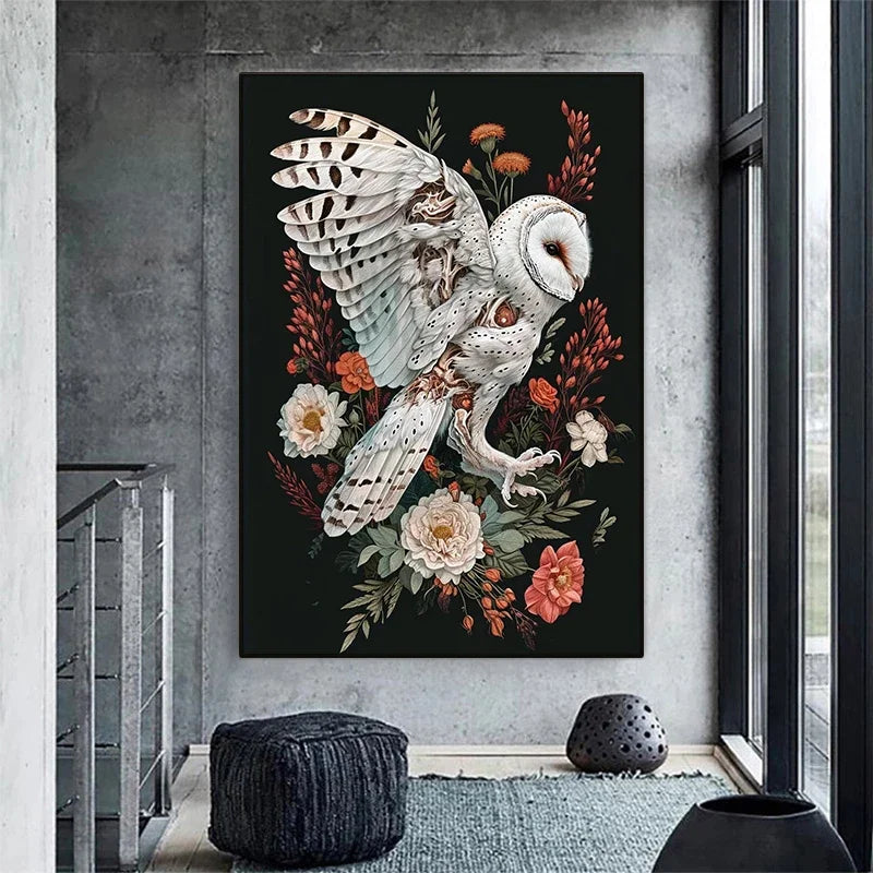 Horrible Floral Skeleton Animal Poster Gothic Bat Owl Rabbit Fox Canvas Painting Occult Wall Art Dark Academia Room Home Decor Peaceful Pleasures Health and Wellness