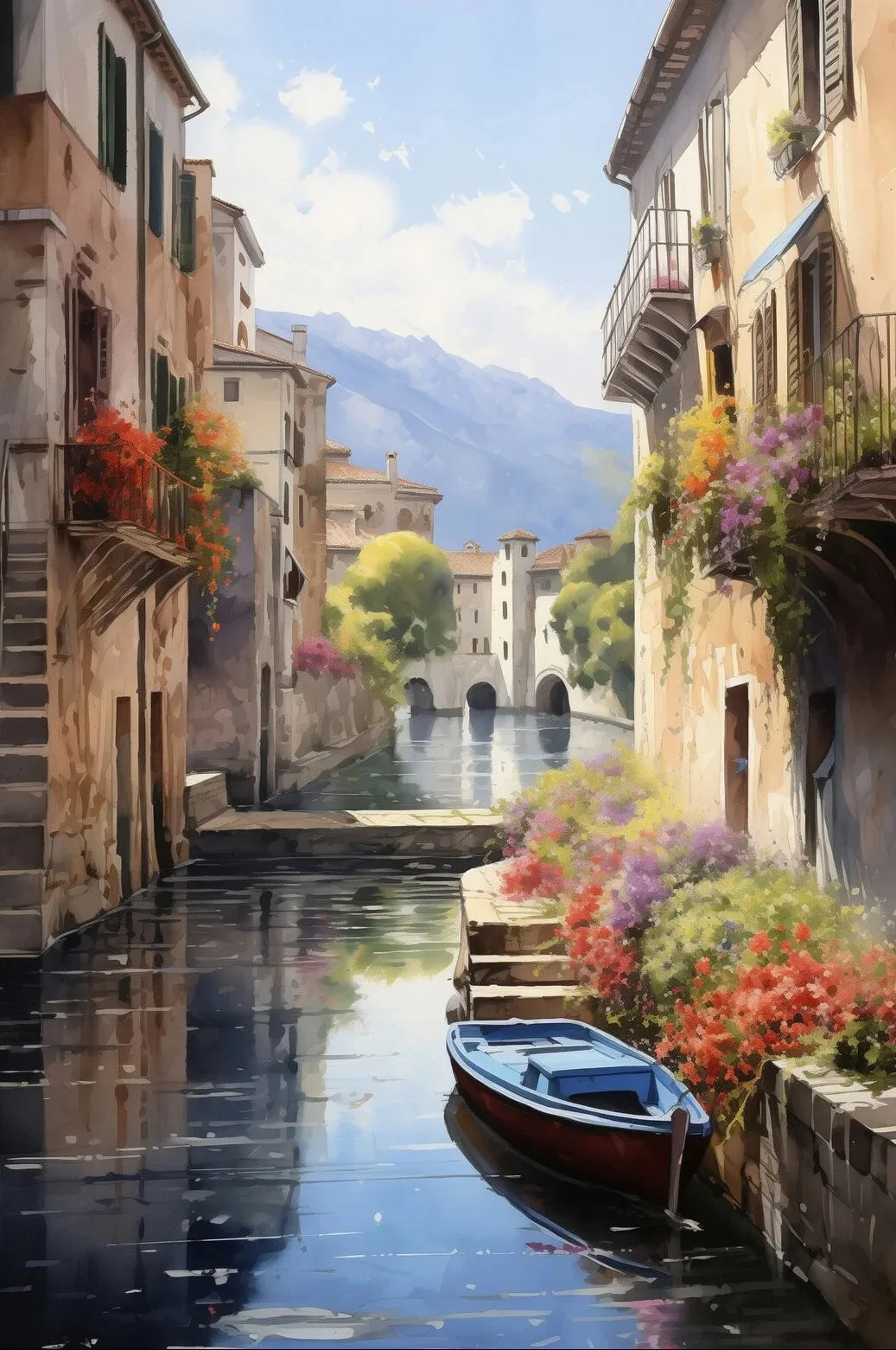 Watercolor Lake City Canvas Wall Art – Unframed Landscape Print