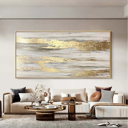 High Quality Abstract Gold Foil Handmade Oil Painting Modern Wall Art Canvas Poster Bedroom Living Room Sofa Decoration Salon Peaceful Pleasures Health and Wellness