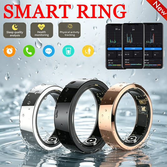 New Vibration Reminder Smart Ring Heart Rate Blood Oxygen&Pressure Health Monitoring IP68 Waterproof Multi-Sport Mode Smartring Peaceful Pleasures Health and Wellness