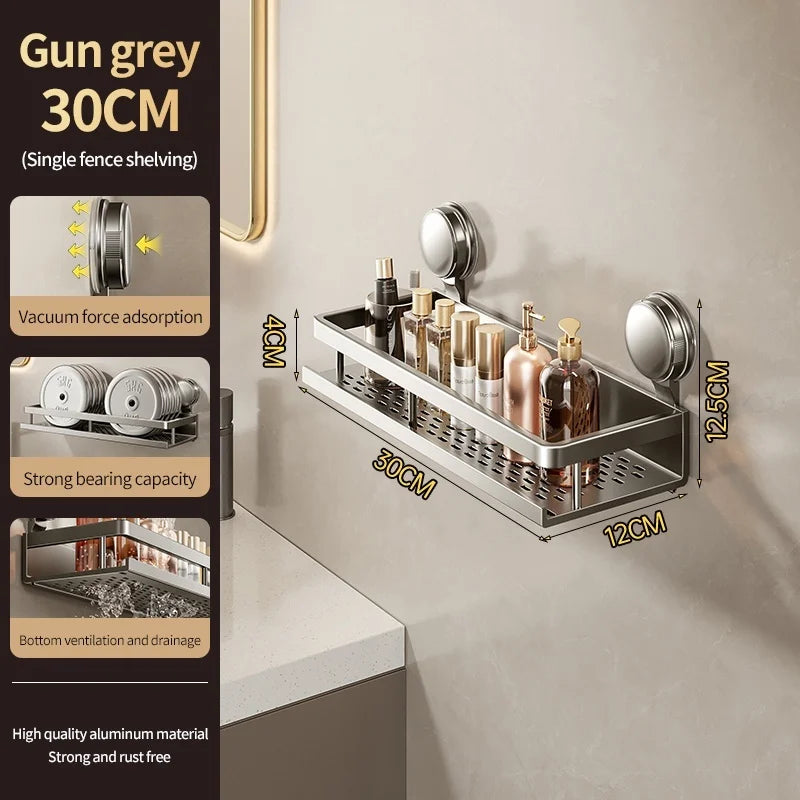 No-Drill Suction Cup Bathroom Wall Storage Rack | Aluminum