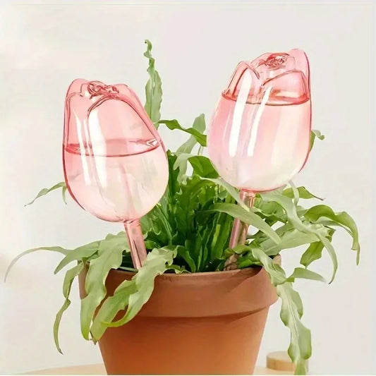 Pink Tulip Watering Globes – Automatic Self-Watering Plant Spikes Self-Watering Globe Oasis Select