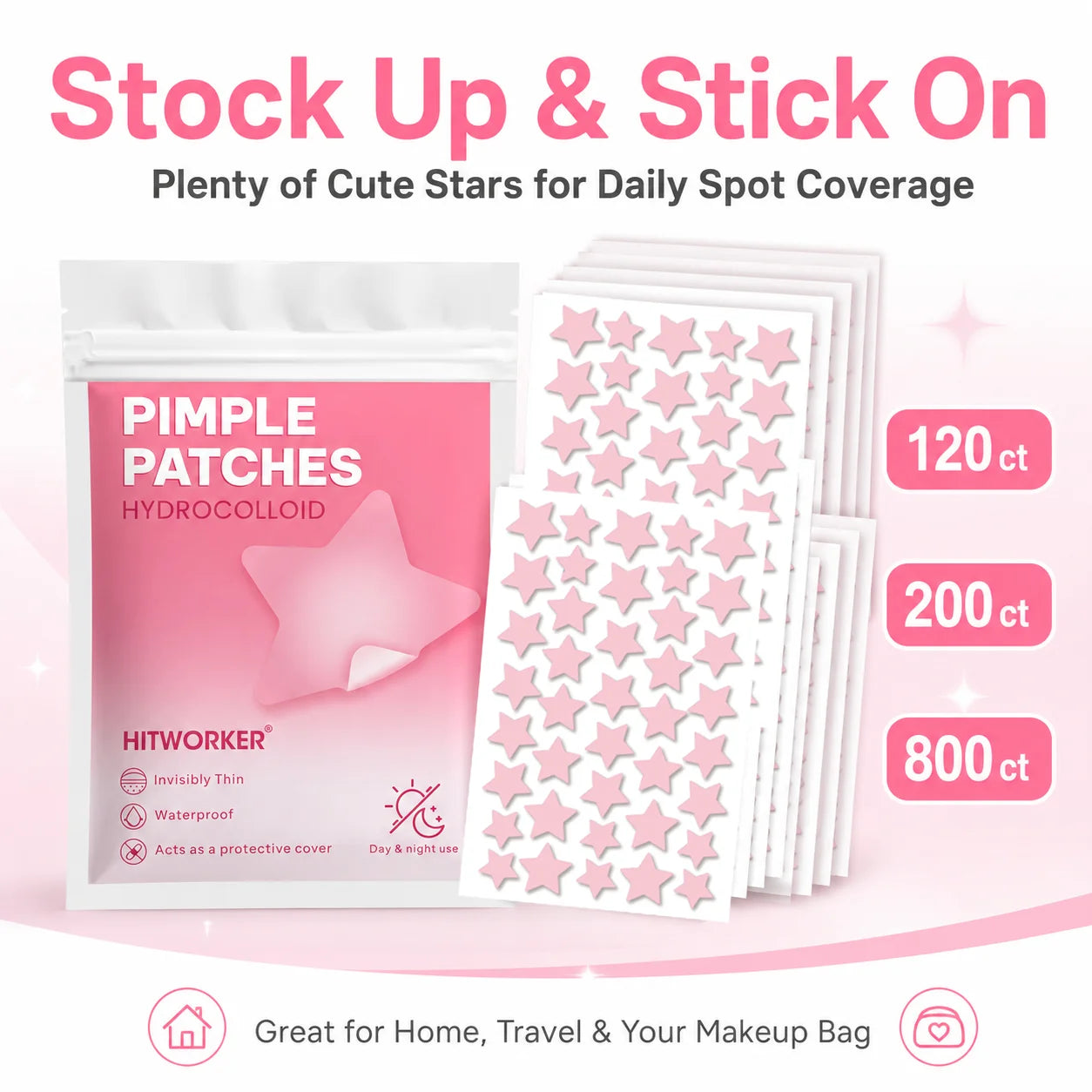 Pink Star Hydrocolloid Acne Patches 120/200/800 Pcs | Blemish