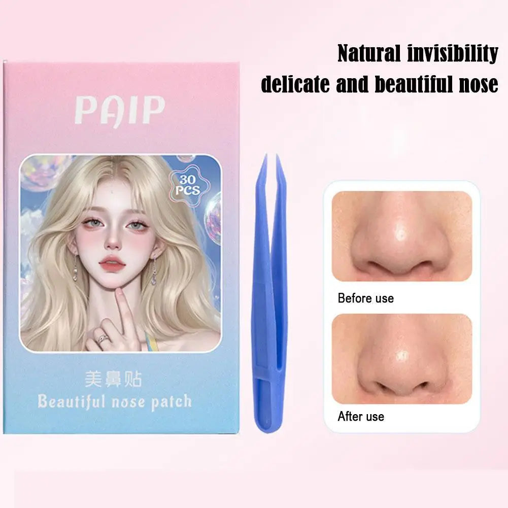 30 Patches Transparent PE Breath Nasal Strips With Tweezers Shrinking Nose Wing Patch For Cosplay Special Nose Shrink Peaceful Pleasures Health and Wellness