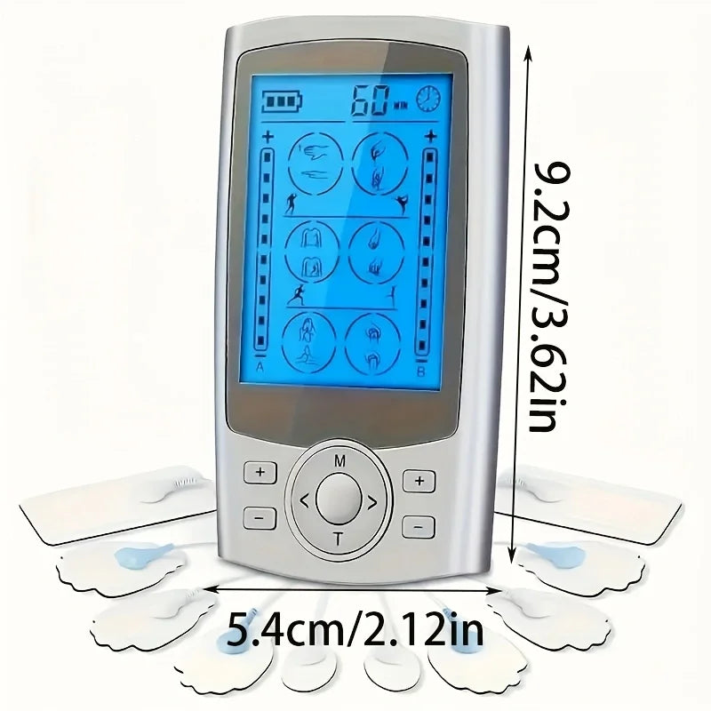 Portable TENS EMS Muscle Stimulator - 36 Modes Dual Channel Rechargeable, 10 Gel Electrodes for Home Office Travel, Pain Relief Peaceful Pleasures Health and Wellness Silver