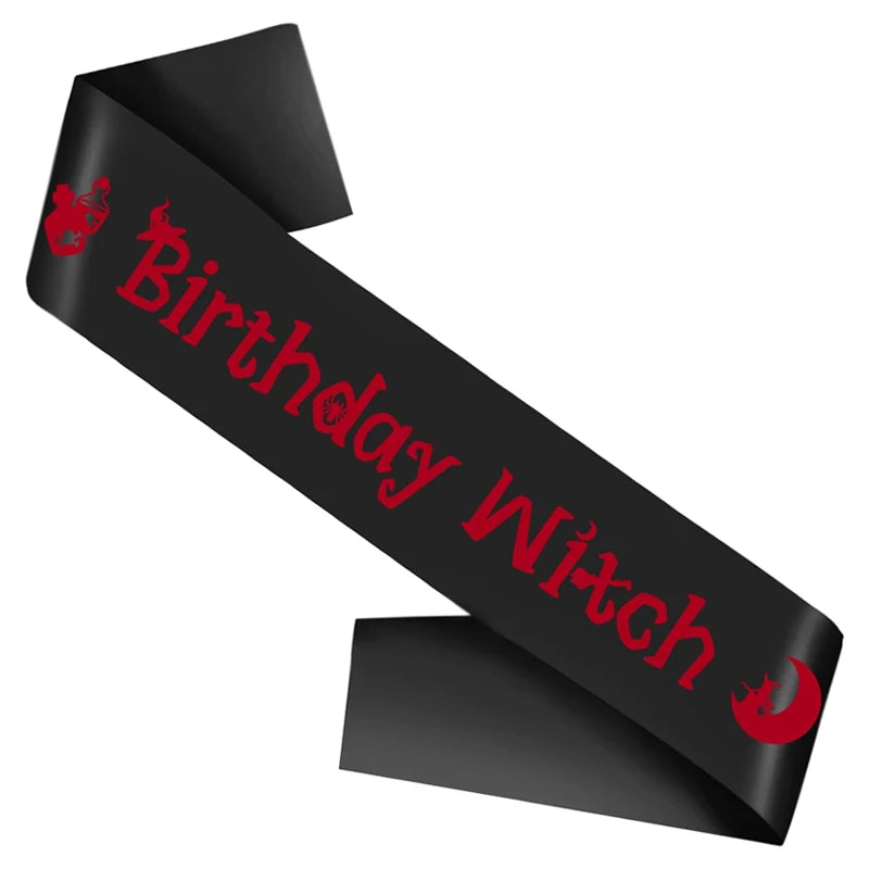 Birthday Witch Black Satin Sash Red Witch Moon Potion Print Halloween Gothic Birthday Party Decoration Accessory Gift for Girls Peaceful Pleasures Health and Wellness sash 9x150cm