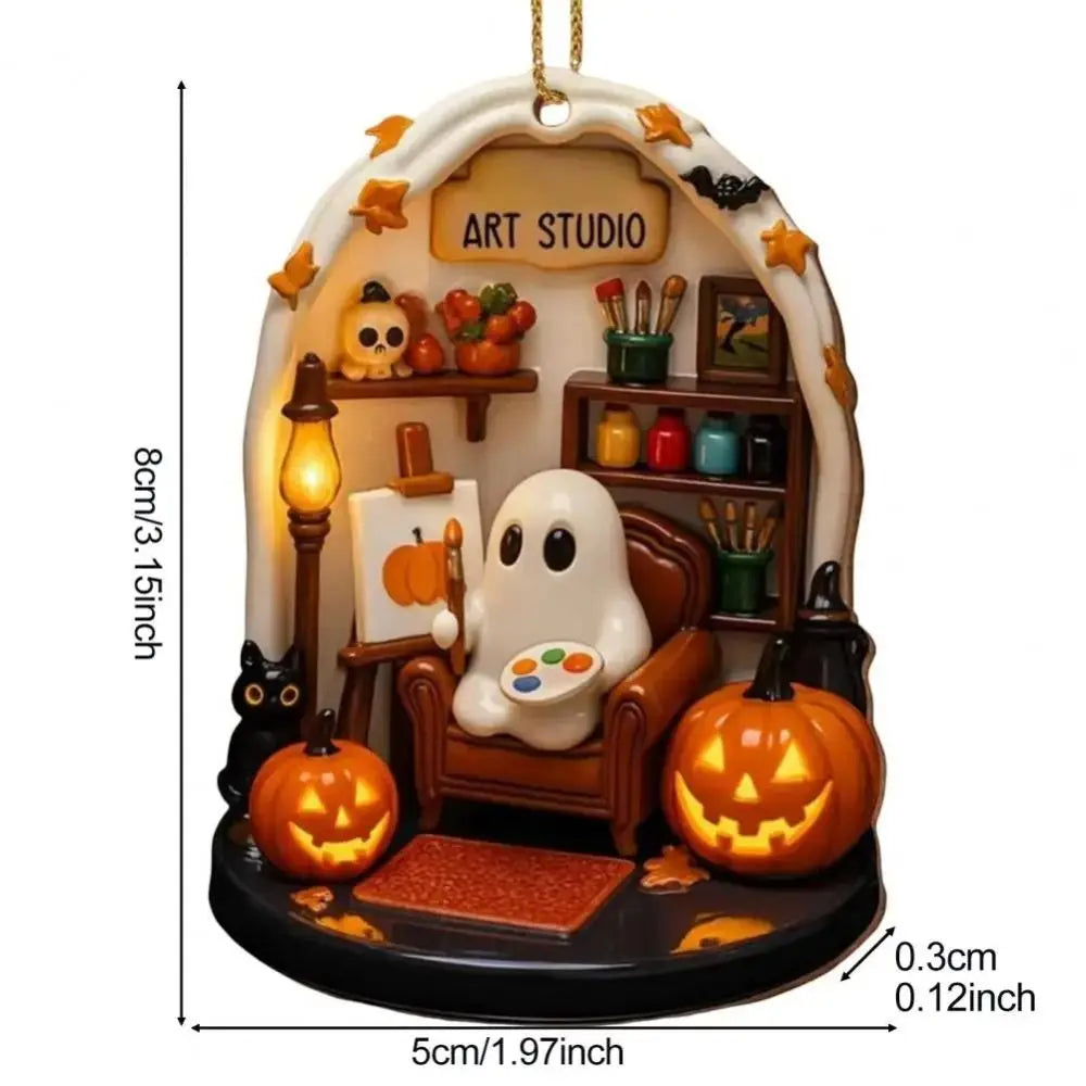 Cute Reading Ghost Halloween Acrylic Ornament | Spooky Décor