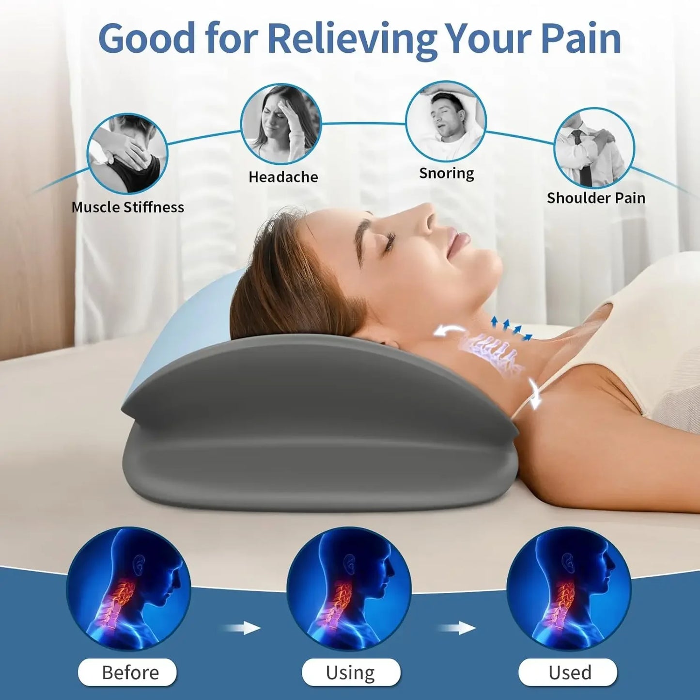Ergonomic Memory Foam Cervical Pillow for Neck Support, Breathable Cover, Side Back Stomach Sleepers Peaceful Pleasures Health and Wellness