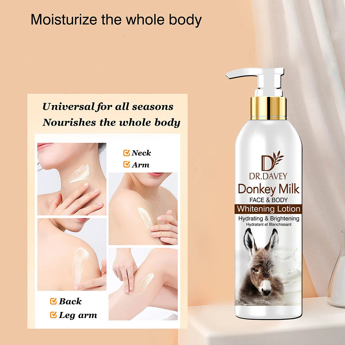 300ml Donkey Milk Body Lotion Moisturizing Cream Large Capacity Family Size Body Lotion Moisturizing Fragrance Refreshing Moistu Peaceful Pleasures Health and Wellness
