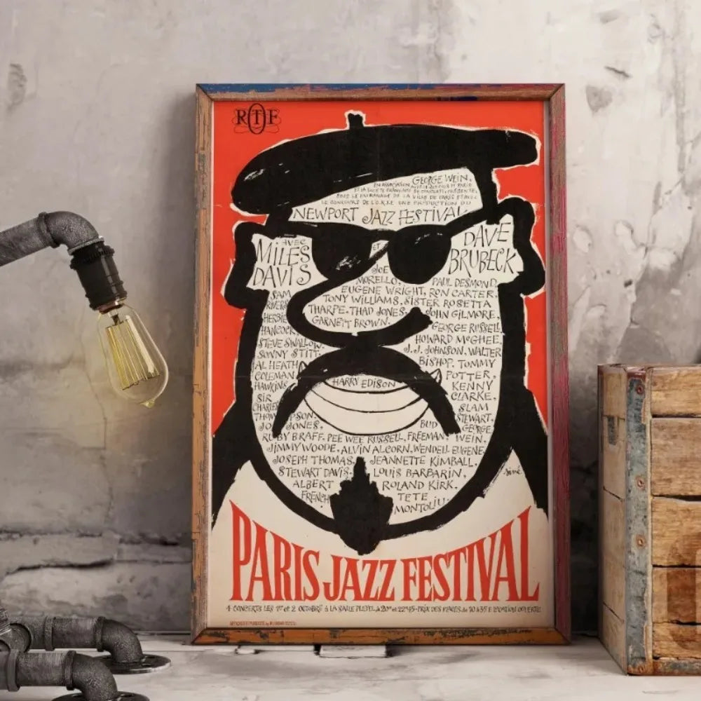 Vintage Jazz Music Festival Swiss Paris Advertising 1970's Art Poster Canvas Painting Wall Print Picture Living Room Home Decor Peaceful Pleasures Health and Wellness