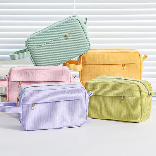 Portable Soft Corduroy Pencil Case Makeup Bag Available in Multiple Colors Large Capacity Multifunctional Storage Practical Peaceful Pleasures Health and Wellness