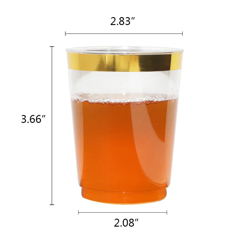 50 Pack Gold Rimmed Plastic Cups 10 oz Clear Tumblers Fancy Disposable Hard Plastic Cups with Gold Rim for Wedding Elegant Party Peaceful Pleasures Health and Wellness Gold Rim 50pcs