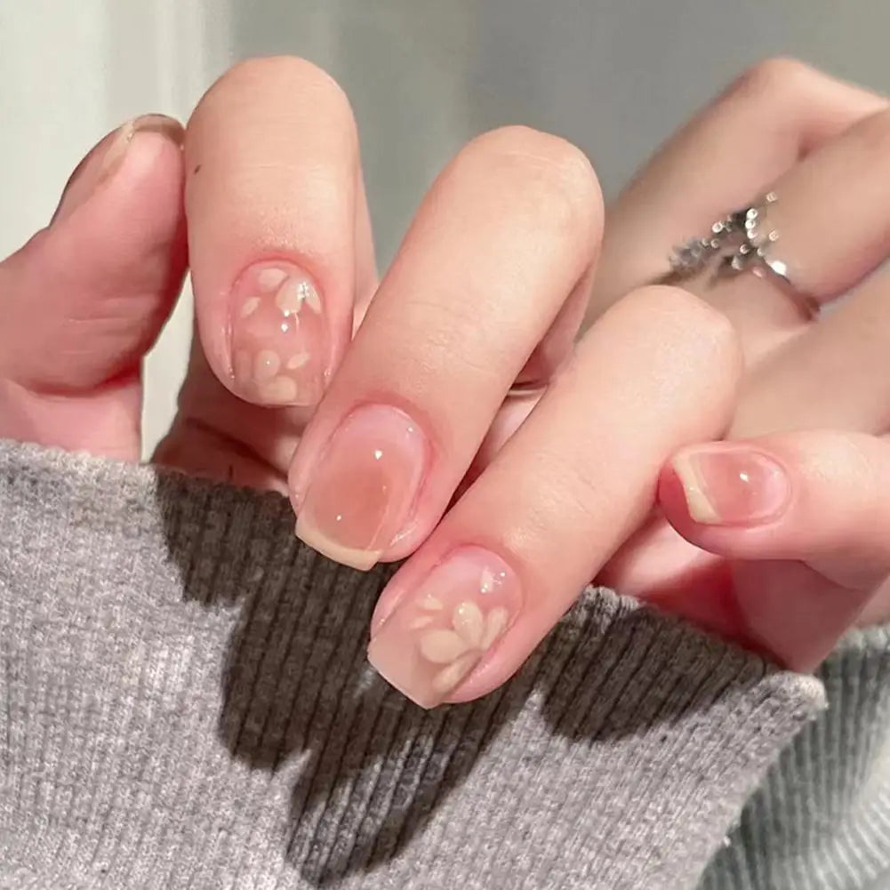 French Square Press-On Nails | Nude Pink & Glitter 24pc Set