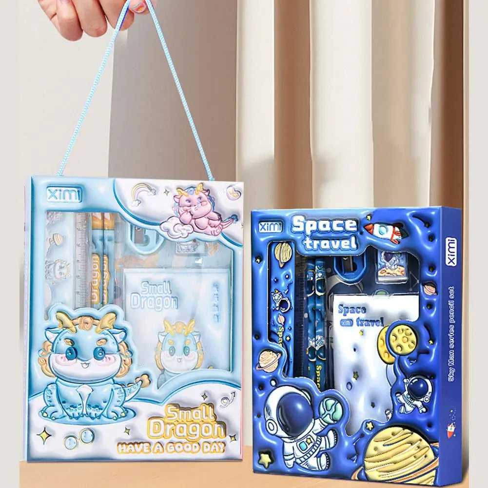 6 Pcs/set Children's Cute Stationery Sets Cartoon Stationery Set Pencil Ruler Eraser Sharpener Student Stationery Supplies Peaceful Pleasures Health and Wellness