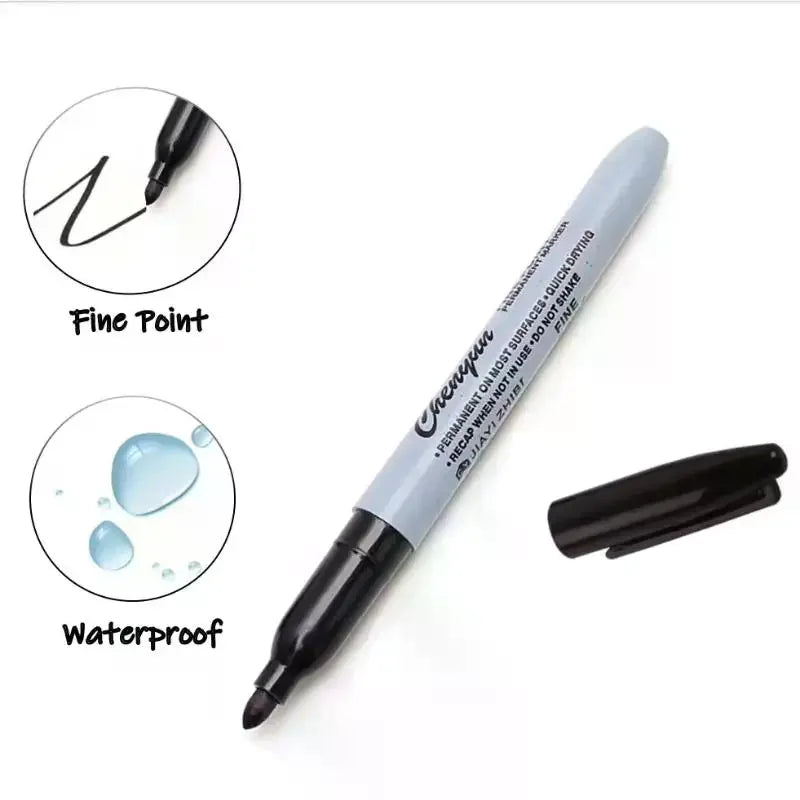 Black Fine Tip Permanent Marker Pens – Waterproof Quick Dry