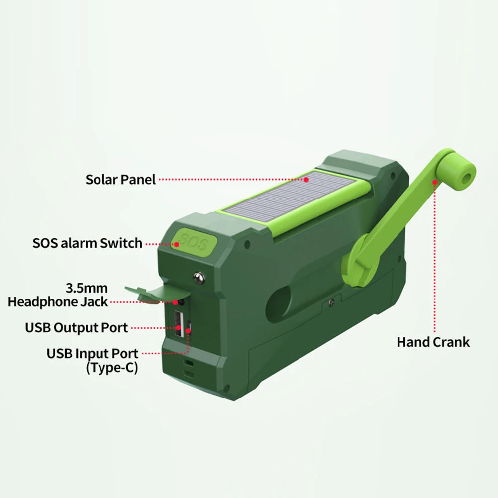 10000mAh Multifunctional Radio Hand Crank Solar USB Charging FM AM WB NOAA Weather Radio Emergency LED Flashlight Torch Power Peaceful Pleasures Health and Wellness