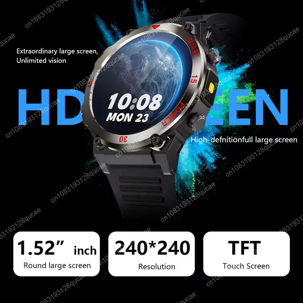 Smartwatch Military Men 360*360 HD Screen Flashlight Health Monitoring Waterproof Heart Rate BT Call Smart Watch For Android IOS Peaceful Pleasures Health and Wellness