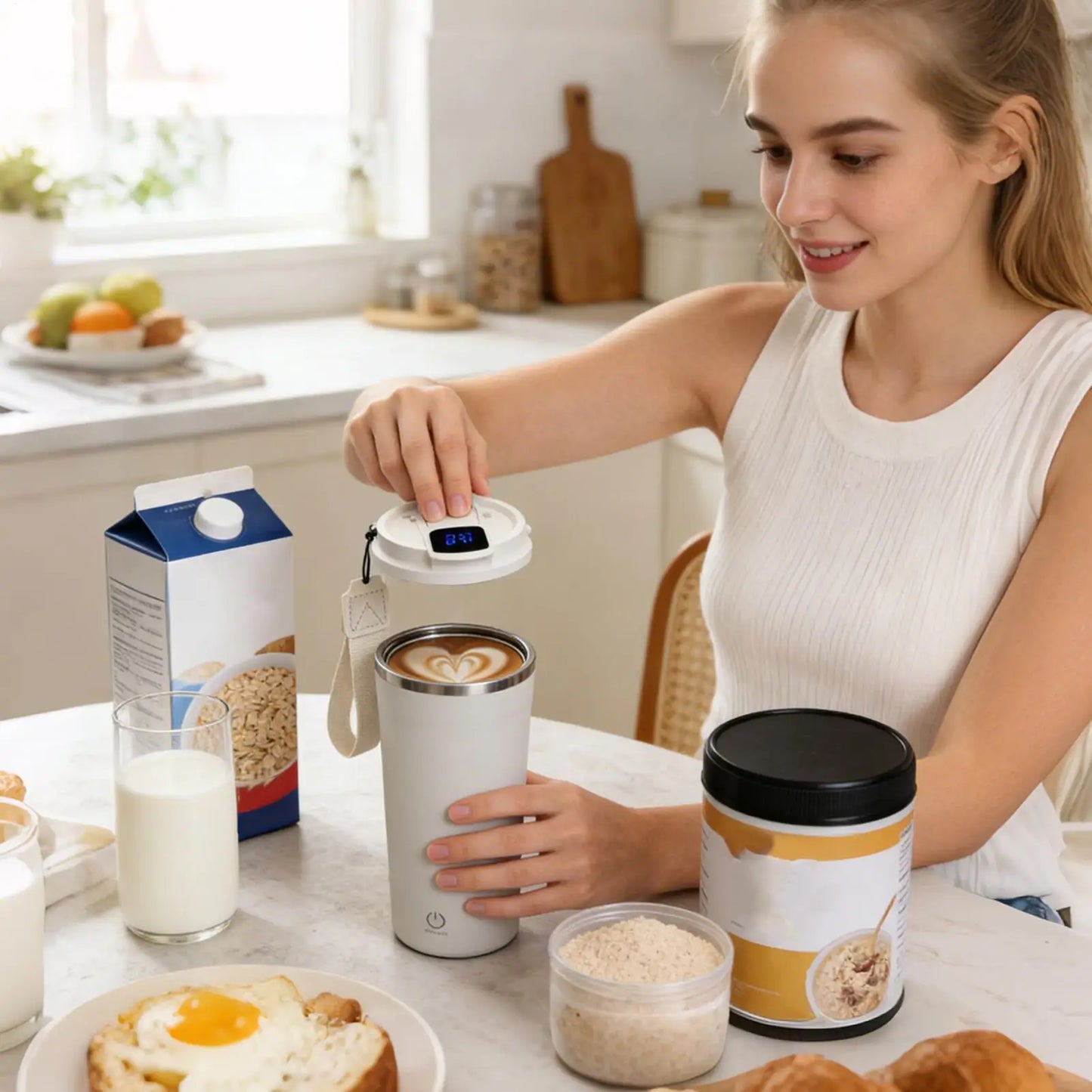 Self Stirring Coffee Mug Rechargeable Temperature Display Automatic Stirring Cup Coffee Mug For Milk Protein Powder Oatmeal Peaceful Pleasures Health and Wellness