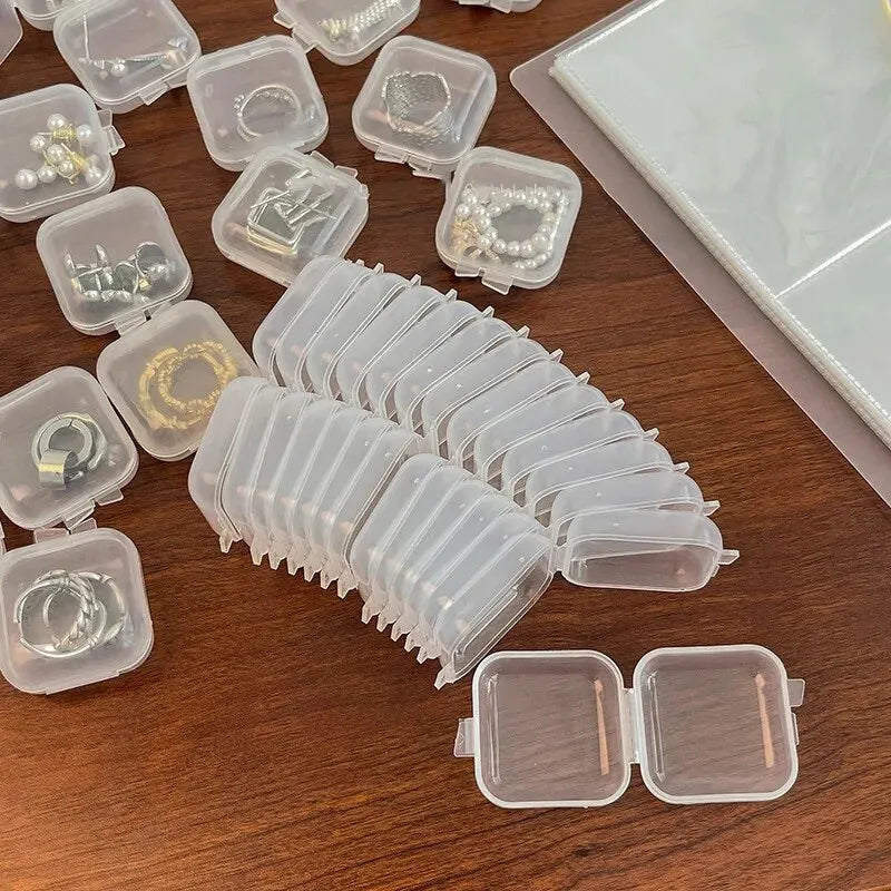 Mini Plastic Jewelry Storage Box Square Transparent Flip Portable Pill Container Jewelry Holder Packaging Earrings Display Case Peaceful Pleasures Health and Wellness