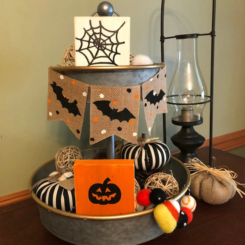 Halloween Bat Burlap Mini Banner | Rustic Fall Party Decor Halloween Banner Peaceful Pleasures Health and Wellness